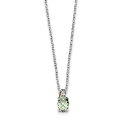 Green Quartz and Diamond Necklace Sterling Silver &amp; 14k Gold QG2714-17, MPN: QG2714-17, 685146726672