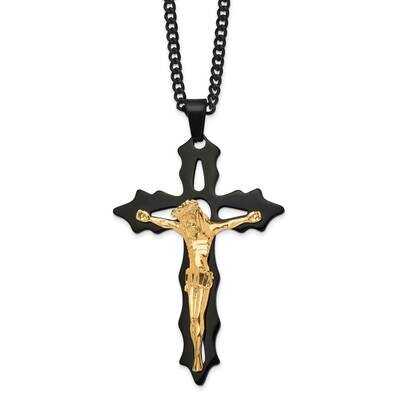 Black &amp; Yellow Ip Cutout Crucifix 24 Inch Necklace Stainless Steel Polished SRN2766-24 by Chisel, M…