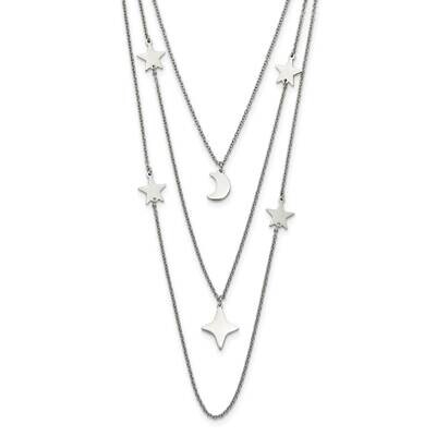 Stars &amp; Moon Multi Strand with 1.75 Inch Extender Necklace Stainless Steel Polished SRN2998-24.25, …