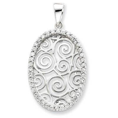 CZ Oval Swirl Pendant Sterling Silver QP1456, MPN: QP1456,