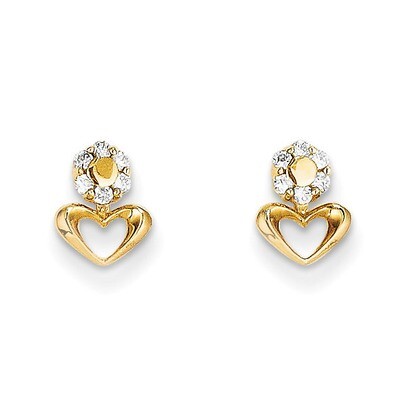 Synthetic Diamond Heart Post Earrings - 14k Gold SE2322 by Madi K, MPN: SE2322, 886774984131