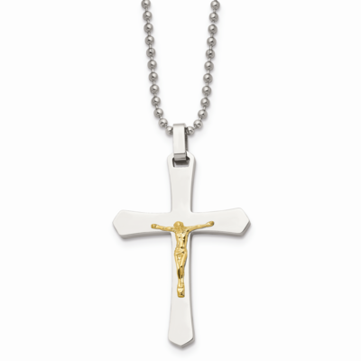 14k Gold Gold Accent Crucifix Pendant Necklace Stainless Steel SRN488-22 by Chisel, MPN: SRN488-22,…