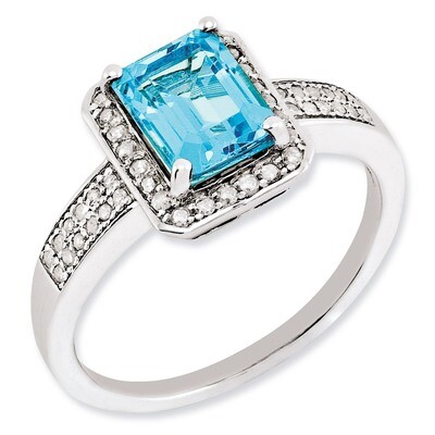 Blue Topaz &amp; Diamond Ring Sterling Silver QR3055BT, MPN: QR3055BT, 883957635408