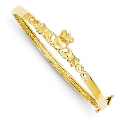 4mm Diamond-cut Claddagh Hinged Bangle Bracelet 14k Gold DB249, MPN: DB249, 886774094526