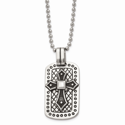Cross Dog Tag Necklace Stainless Steel Antiqued SRN1388-22 by Chisel, MPN: SRN1388-22, 886774260938