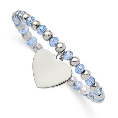 Blue Glass Beads Heart Dangle Stretch Bracelet Stainless Steel Polished SRB2800, MPN: SRB2800, 1911…