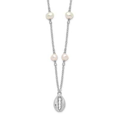 Cowrie Shell &amp; Fw Cultured Pearl Necklace 18 Inch Sterling Silver Rhodium-Plated QG6013-18, MPN: QG…