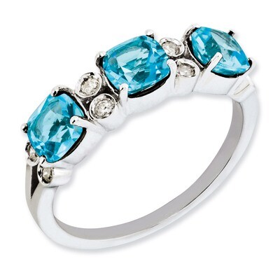 Blue Topaz &amp; Diamond Ring Sterling Silver QR3074BT, MPN: QR3074BT, 883957362397