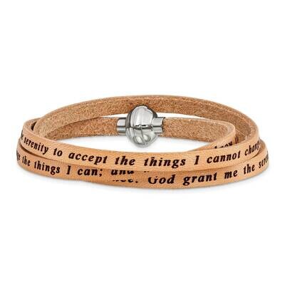 Serenity Prayer Tan Leather Wrap Bracelet Stainless Steel BF3227-MD, MPN: BF3227-MD, 883957332024