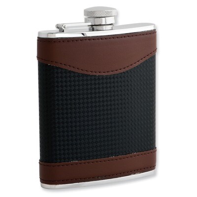 Brown Pu &amp; Black Carbon Fiber 6Oz Flask with Funnel GM3805