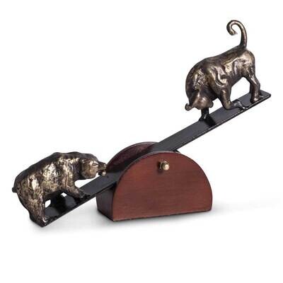See-Saw Metal Bull and Bear Sculpture with Teak Wood Base GM21541, MPN: GM21541, 797140421238