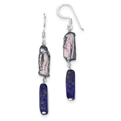 Blue Lapis &amp; Grey Cultured Pearl Earrings Sterling Silver QE6214, MPN: QE6214, 886774246192