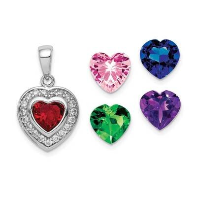 Interchangeable CZ Diamond Heart Pendant Sterling Silver Rhodium Plated QP5309, MPN: QP5309, 886774…