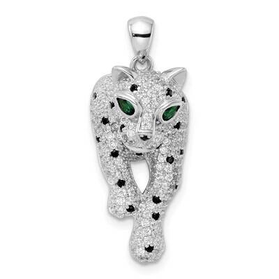 Black White Rhodium-Plated Polished CZ Diamond Cheetah Pendant Sterling Silver QP5506, MPN: QP5506,