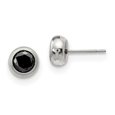 6mm Bezel Black Diamond CZ Stud Post Earrings Stainless Steel Polished SRE1074 by Chisel, MPN: SRE1…