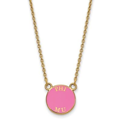 Phi Mu Extra Small Enameled Pendant with 18 Inch Chain Gold-plated Silver GP012PHM-18, MPN: GP012PH…