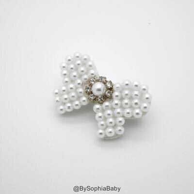 Pearl Bow Hair Clip White Bow Hair Clip Pearl Baby Hair Clip Flower Girl Hair Clip Baptism Hair Cli…