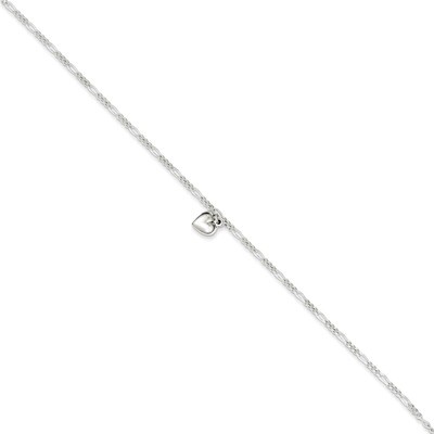 9 Inch Heart &amp; Extension Anklet Sterling Silver Polished QG3146-9, MPN: QG3146-9, 886774988573