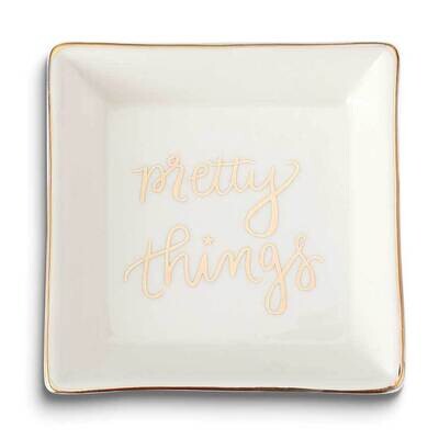 White with Gold-tone PRETTY THINGS Square Ceramic Trinket Dish GM25229, MPN: GM25229, 788089166441