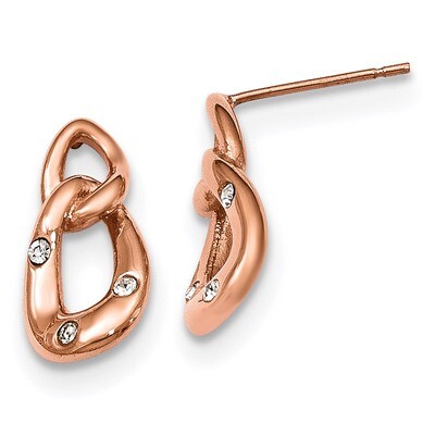 Rose IP Plated Loop Crystal Dangle Earrings Stainless Steel Polished SRE987 by Chisel, MPN: SRE987,…