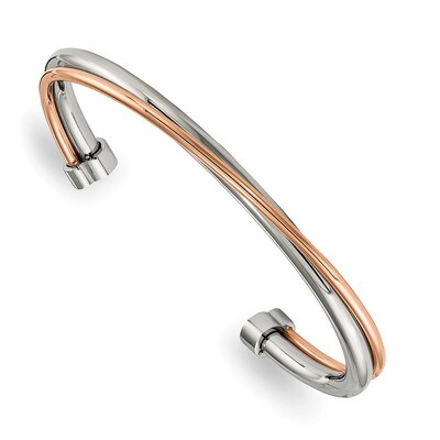 Rose IP-plated Twisted Cuff Bangle Stainless Steel Polished SRB1882 by Chisel, MPN: SRB1882, 191101…