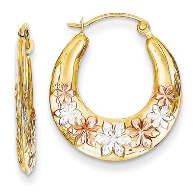 Hollow Flowers Hoop Earrings 14k Gold &amp; White and Rose Rhodium TL742, MPN: TL742, 883957026565