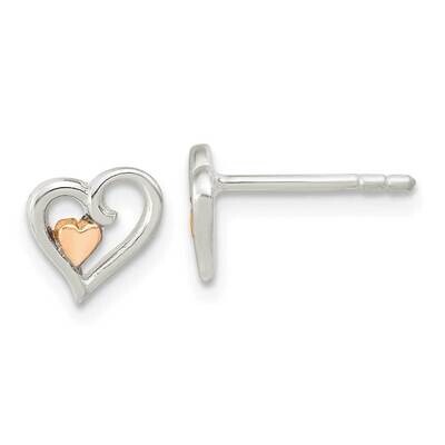 Open Heart Rose Tone Mini Heart Post Earrings Sterling Silver QE16596, MPN: QE16596, 196904165157