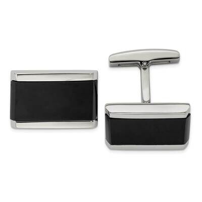 Black Onyx Rectangle Cufflinks Stainless Steel Polished SRC338 by Chisel, MPN: SRC338, 886774622170