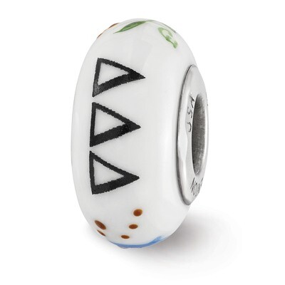 Hand Painted Delta Delta Delta Fenton Glass Bead Sterling Silver QRS3672