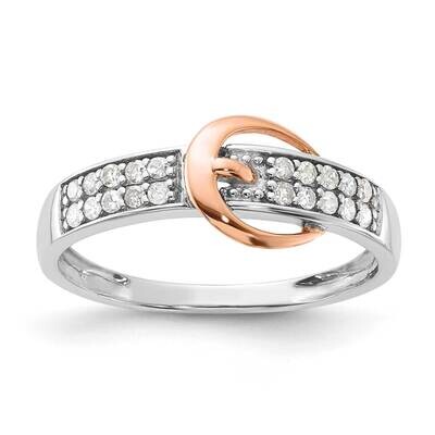 Sterling Silver and Rose Tone Polished Diamond Buckle Ring RLD3744-SSS45-7