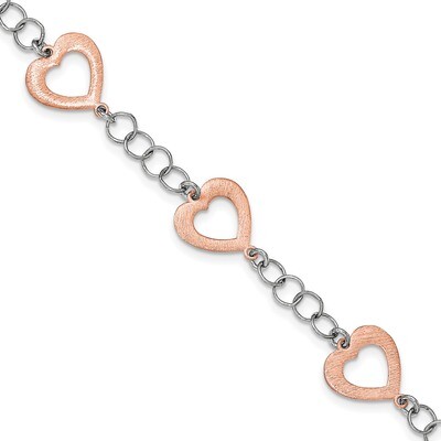Rose-tone Heart Bracelet 7.5 Inch Sterling Silver Rhodium-plated QG3811-7.5, MPN: QG3811-7.5,