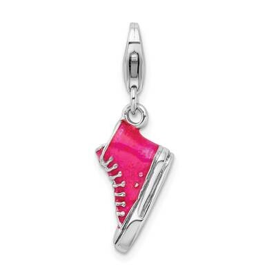 Sterling Silver Rhodium-plated 3-D Enameled High Top Shoe with Lobster Clasp C QCC929/13MM
