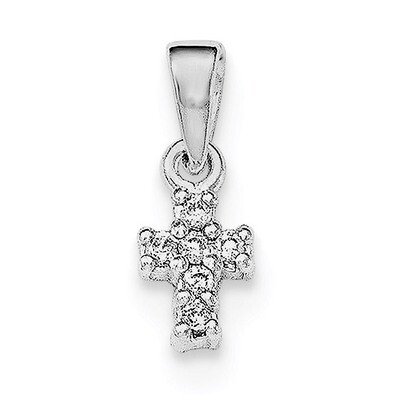 CZ Diamond Cross Pendant Sterling Silver Rhodium-plated Polished QC8208, MPN: QC8208, 191101363238