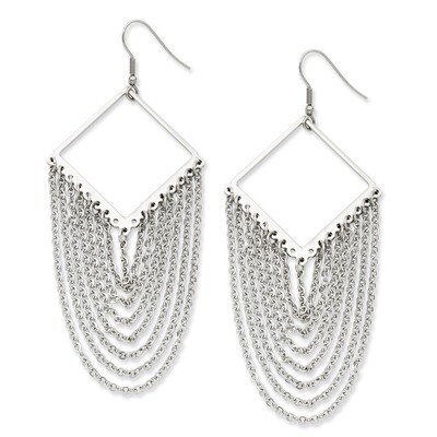 Diamond Shape with Dangle Chain Earrings - Stainless Steel SRE486 by Chisel, MPN: SRE486, 883957583…