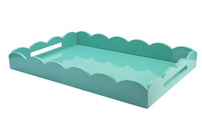 Addison Ross Large Turquoise Scalloped Edge Tray 26 x 17 Inch Lacquer TR3006, MPN: TR3006, UPC/EAN:…