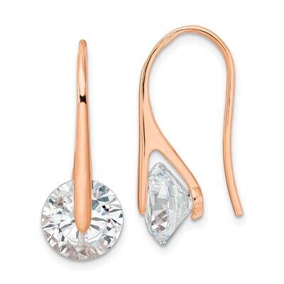 Polished Round CZ Diamond Dangle Earrings Sterling Silver Rose-tone QE16220, MPN: QE16220, 19690416…