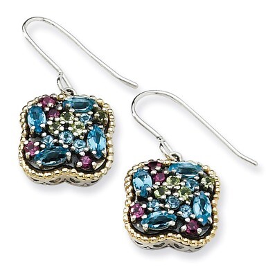 Multi Gemstone Earrings Sterling Silver &amp; 14k Gold QTC334