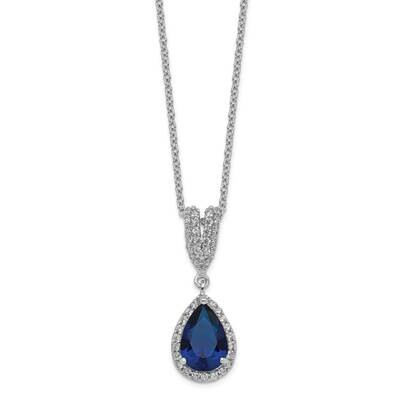 CZ Diamond &amp; Lab cr. Dark Blue Spinel Pear 18 Inch Necklace Sterling Silver Rhodium Plated QCM800-1…