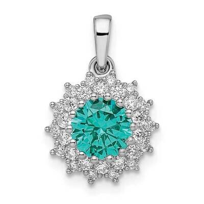 Teal &amp; White CZ Diamond Pendant Sterling Silver Rhodium-Plated QP5634, MPN: QP5634,