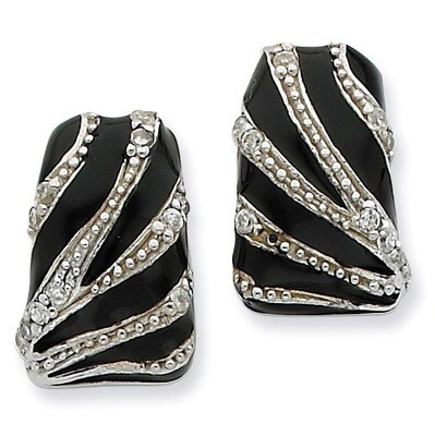 Sterling Silver, CZ &amp; Stone Black Polished &amp; Textured Fancy Earrings Sterling Silver QE7304