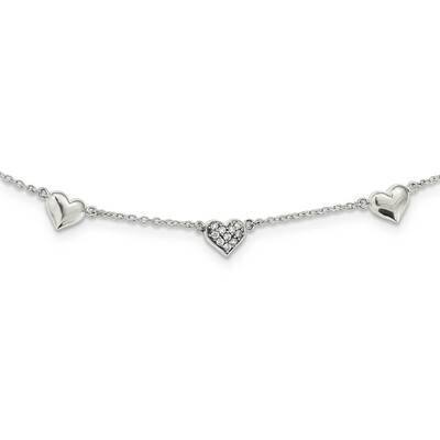 CZ Diamond Heart 17.5 Inch with 2 Inch Extender Necklace 17.5 Inch Sterling Silver Antiqued QG6027-…