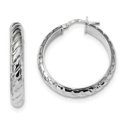 5mm Textured Hinged Hoop Earringss Sterling Silver Rhodium-plated QE13184, MPN: QE13184, 1911018566…