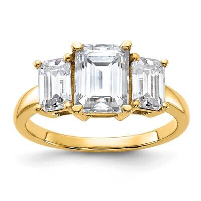 2 7/8ct. Three Stone G H I True Light Emerald-cut Moissanite Ring 14k Gold RM4451E-290-YMT, MPN: RM…