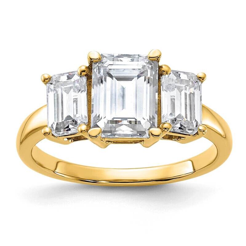 2 7/8ct. Three Stone G H I True Light Emerald-cut Moissanite Ring 14k Gold RM4451E-290-YMT, MPN: RM…