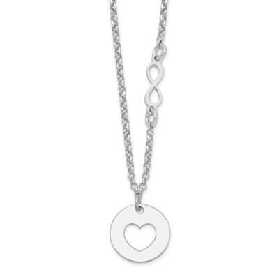 Heart and Infinity with 1 Inch Extender Necklace Sterling Silver Rhodium-plated QG6212-16, MPN: QG6…
