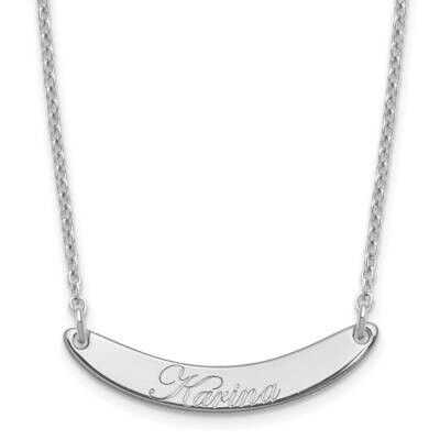 Small Polished Curved Edwardian Script Bar Necklace Sterling Silver Rhodium-plated XNA1235SS, MPN: …