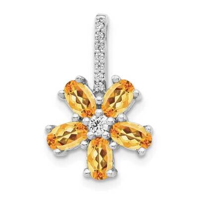 1.69 Citrine Flower Pendant 14k White Gold Diamond PM4381-010-WA, MPN: PM4381-010-WA, 883957510392