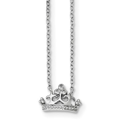 CZ Diamond Crown with 2 inch Extender Necklace 16 Inch Sterling Silver Rhodium-plated QG3688-16, MP…