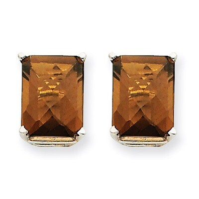 9x7mm Emerald Smokey Quartz Earrings 14k White Gold XE68WSQ, MPN: XE68WSQ, 883957096483