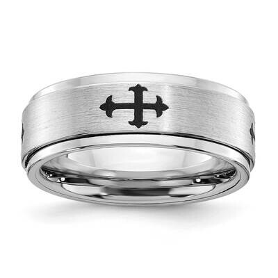 Cobalt Polished &amp; Brushed Spinner Crosses 8mm Men&#39;s Ring RCM1014-CB-11.5